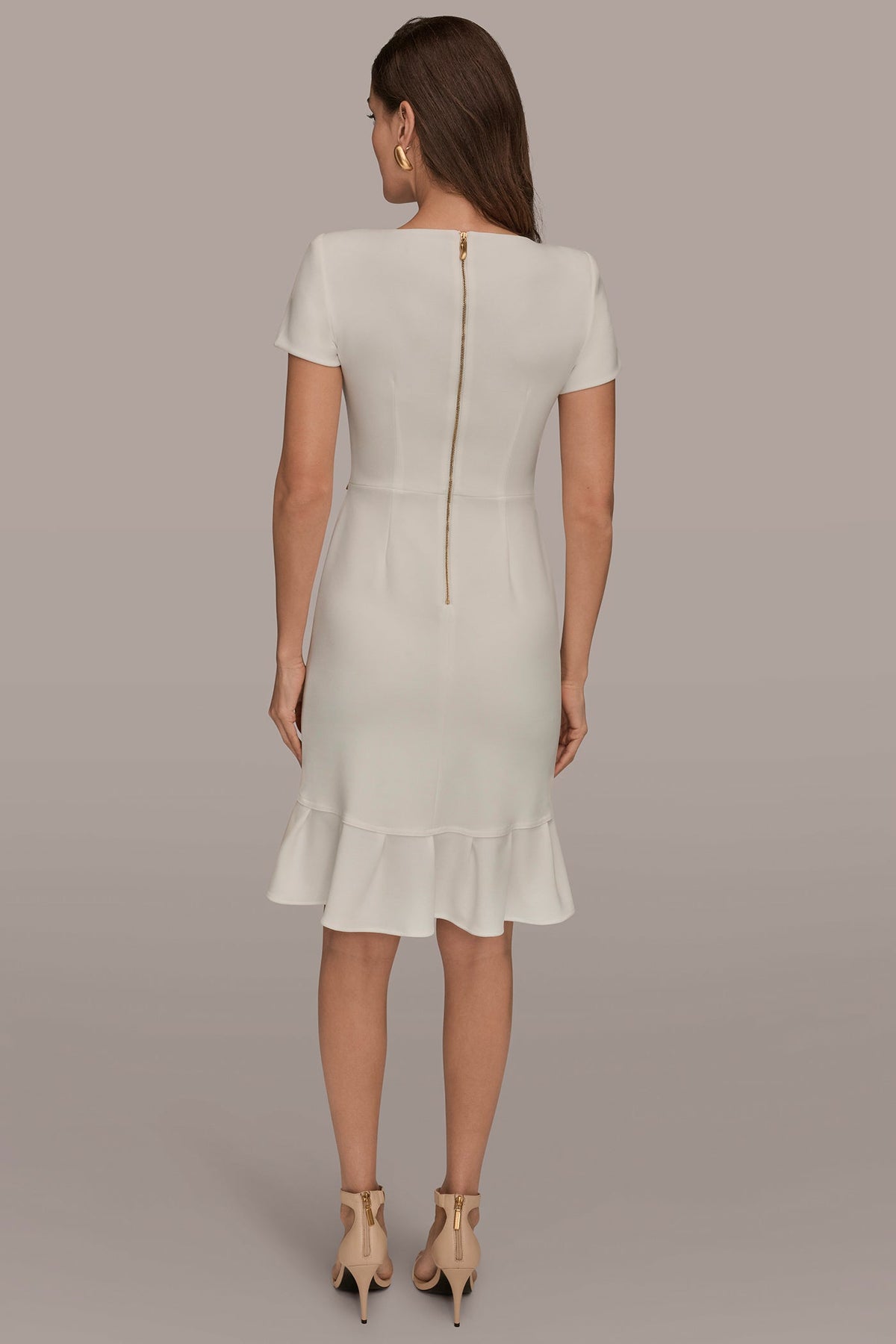 Donna Karan SHORT SLEEVE RUFFLE SHEATH DRESS