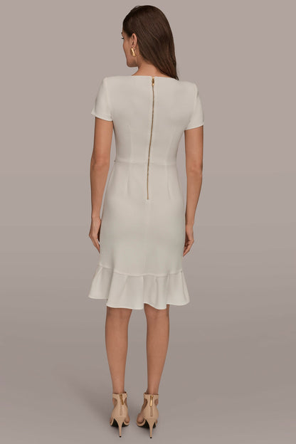 Donna Karan SHORT SLEEVE RUFFLE SHEATH DRESS