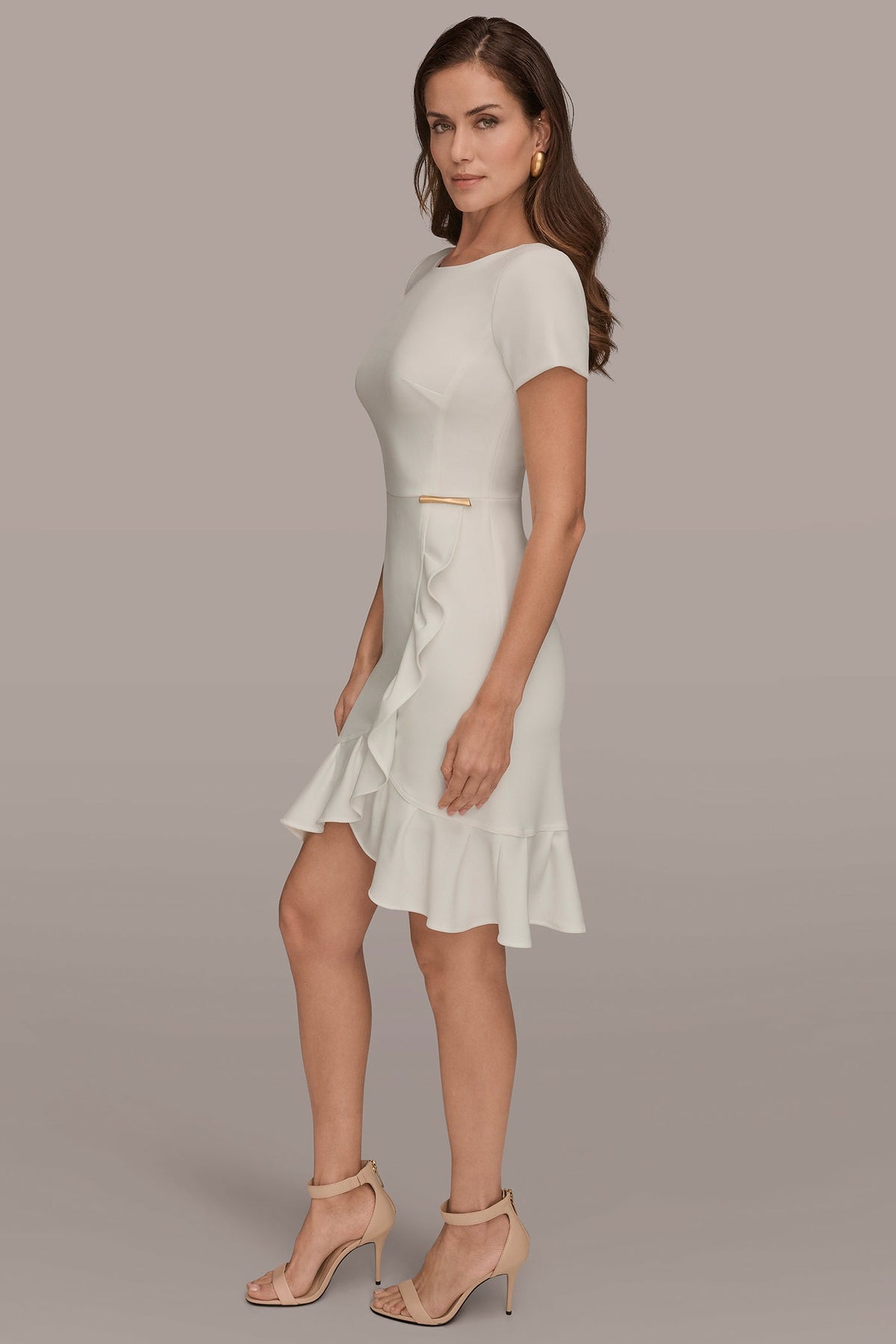 Donna Karan SHORT SLEEVE RUFFLE SHEATH DRESS