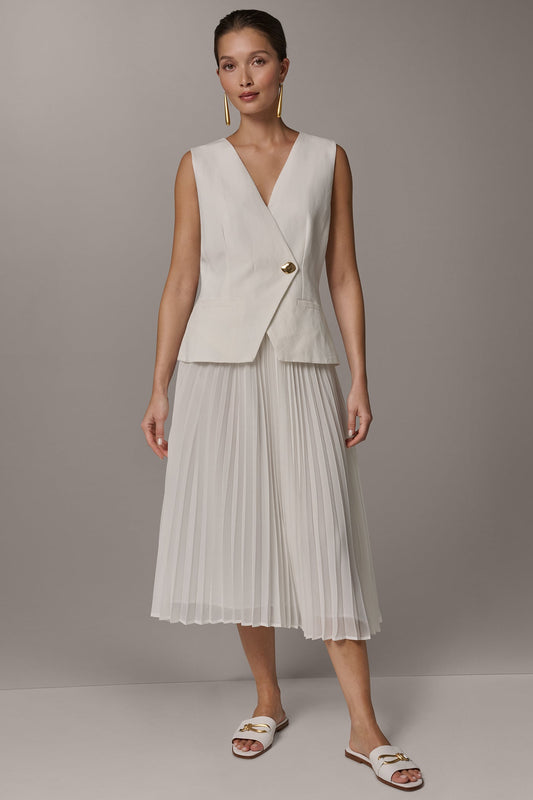 Donna Karan LINEN-BLEND MIXED MEDIA MIDI FIT AND FLARE DRESS