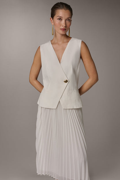 Donna Karan LINEN-BLEND MIXED MEDIA MIDI FIT AND FLARE DRESS
