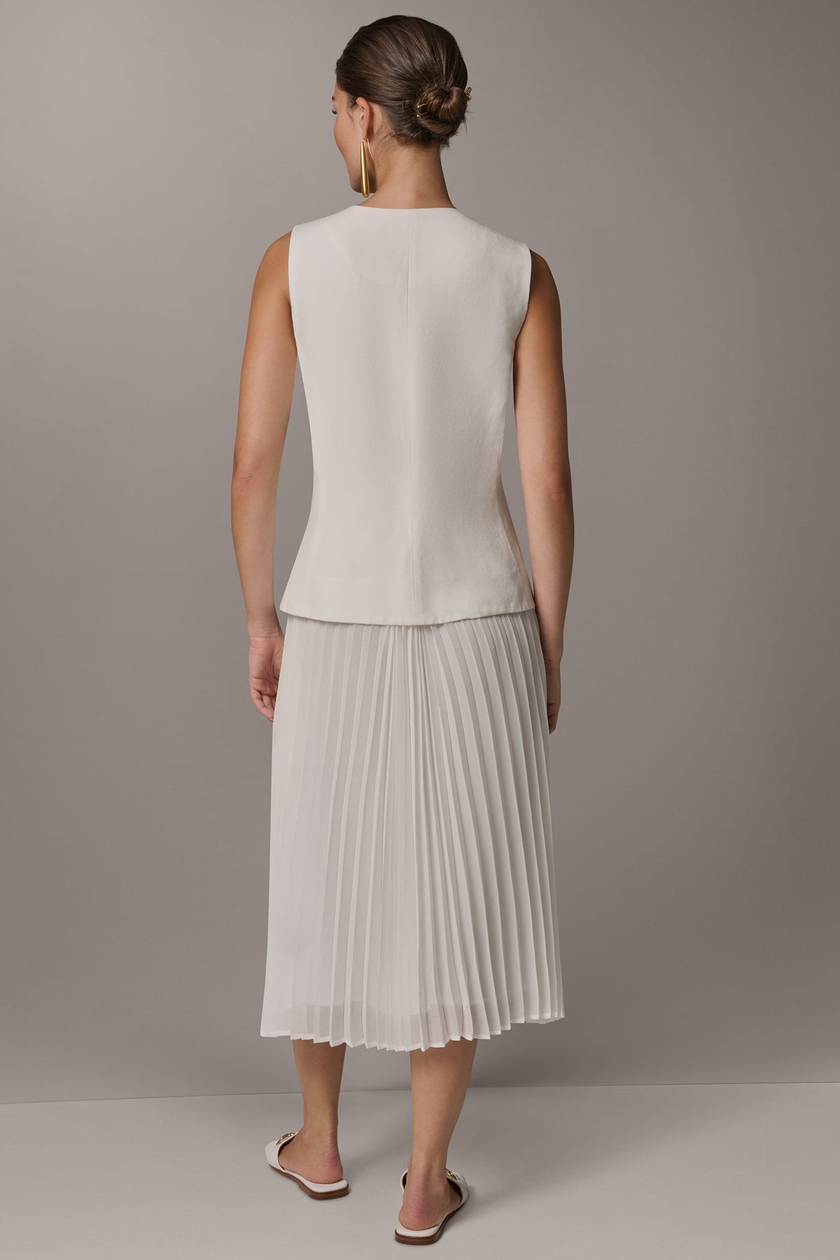 Donna Karan LINEN-BLEND MIXED MEDIA MIDI FIT AND FLARE DRESS