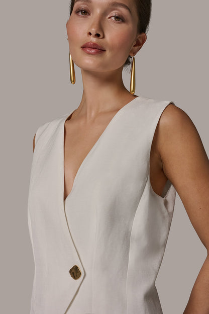 Donna Karan LINEN-BLEND MIXED MEDIA MIDI FIT AND FLARE DRESS