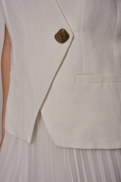 Donna Karan LINEN-BLEND MIXED MEDIA MIDI FIT AND FLARE DRESS