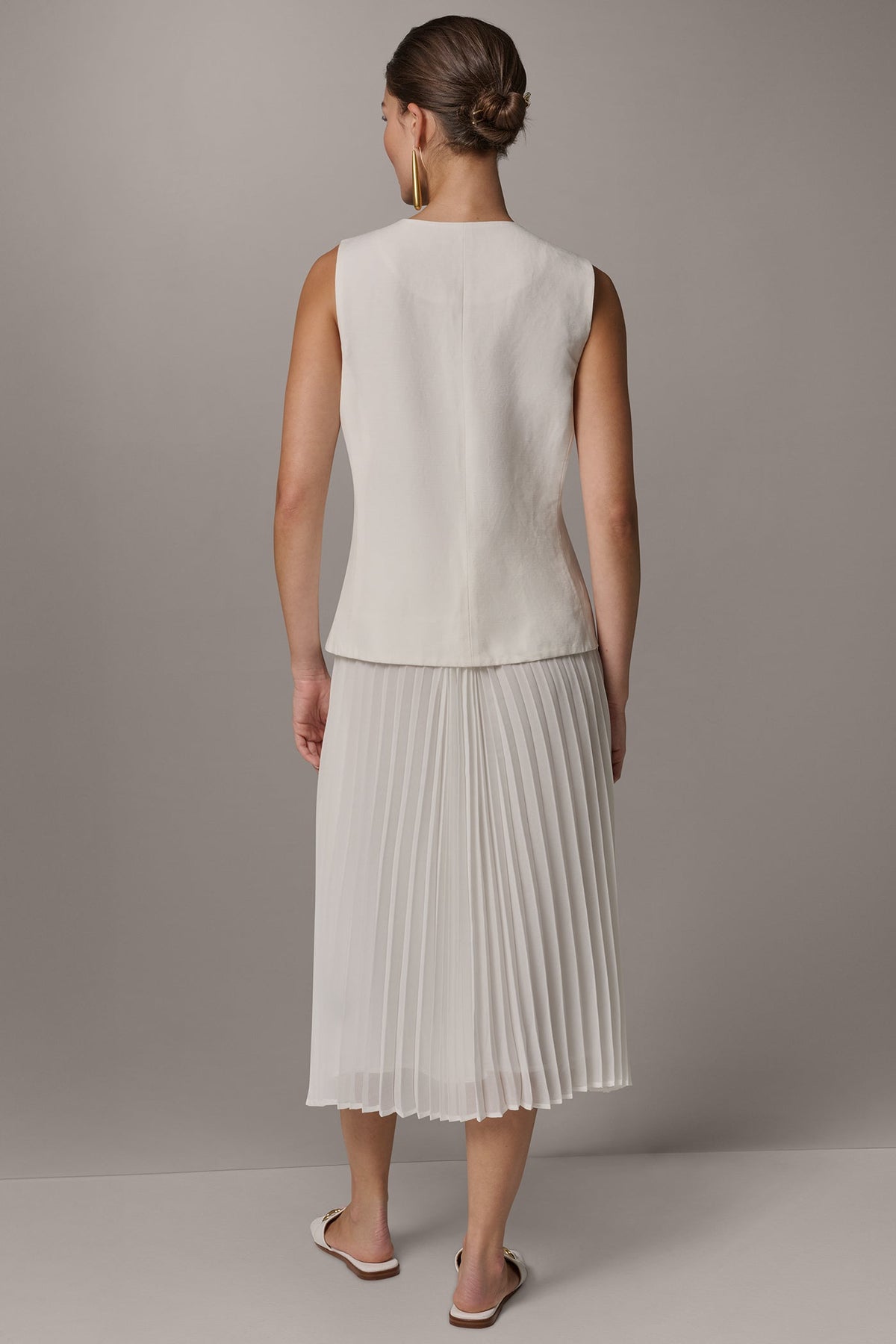 Donna Karan LINEN-BLEND MIXED MEDIA MIDI FIT AND FLARE DRESS