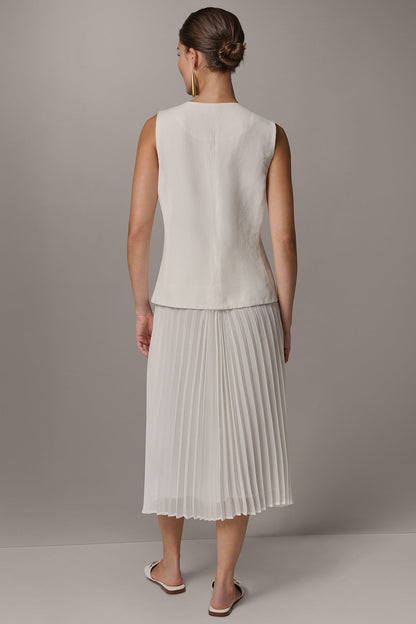 Donna Karan LINEN-BLEND MIXED MEDIA MIDI FIT AND FLARE DRESS
