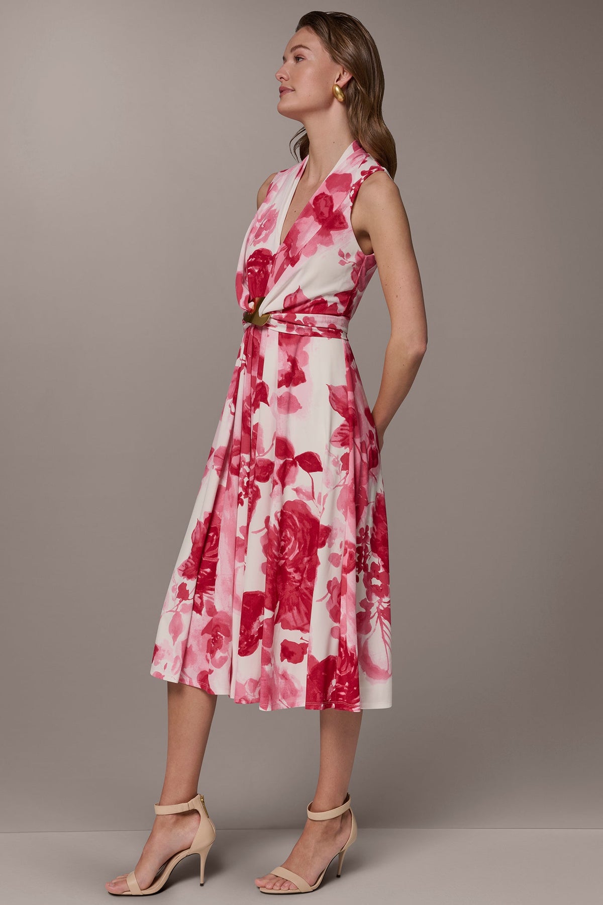 Donna Karan FLORAL MIDI A-LINE DRESS