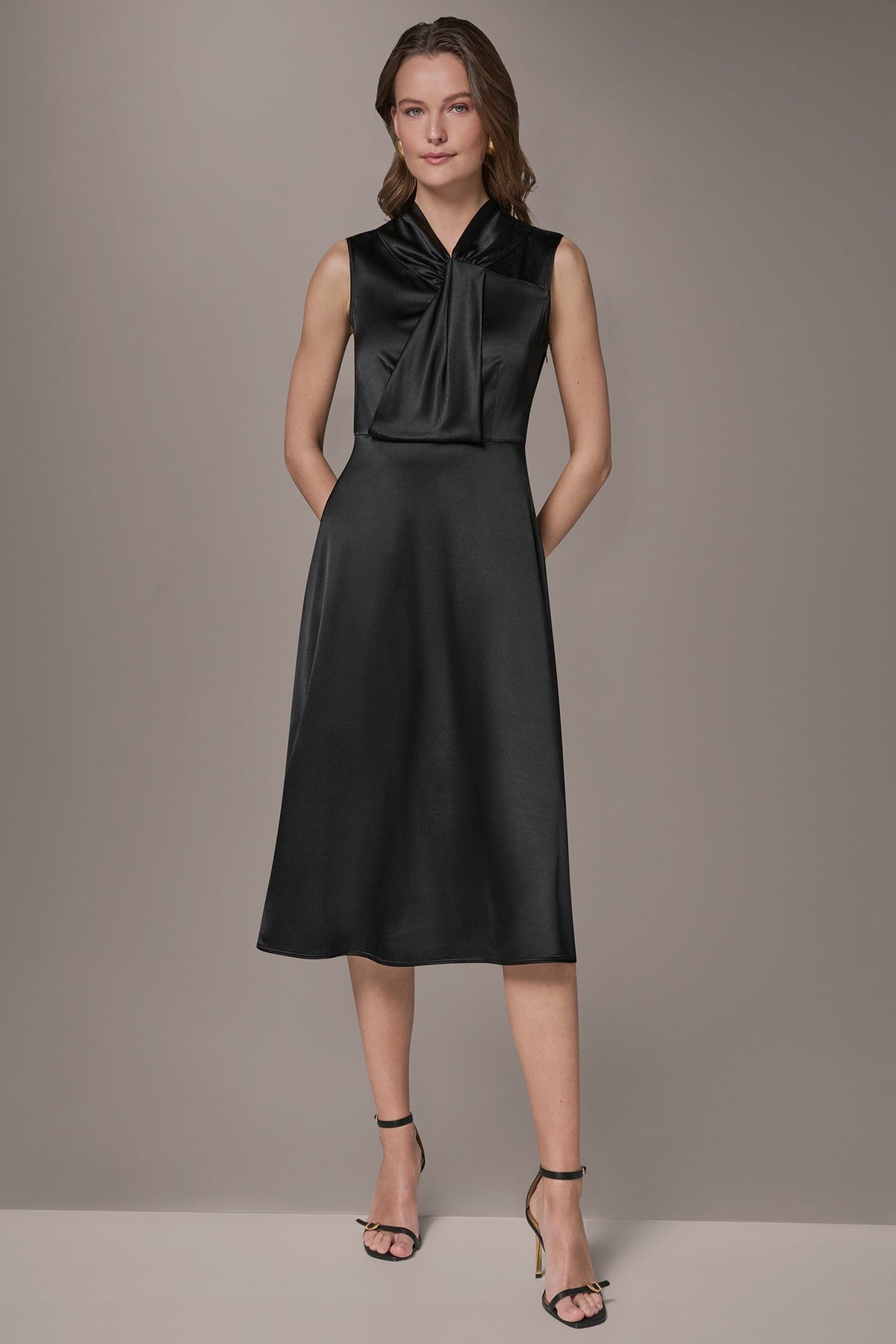 Donna Karan SILK-CHARMEUSE MIDI A-LINE DRESS