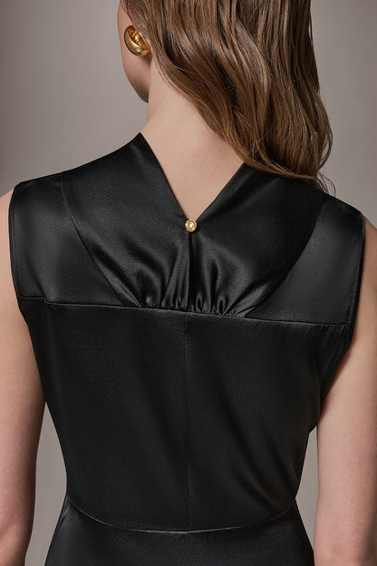 Donna Karan SILK-CHARMEUSE MIDI A-LINE DRESS