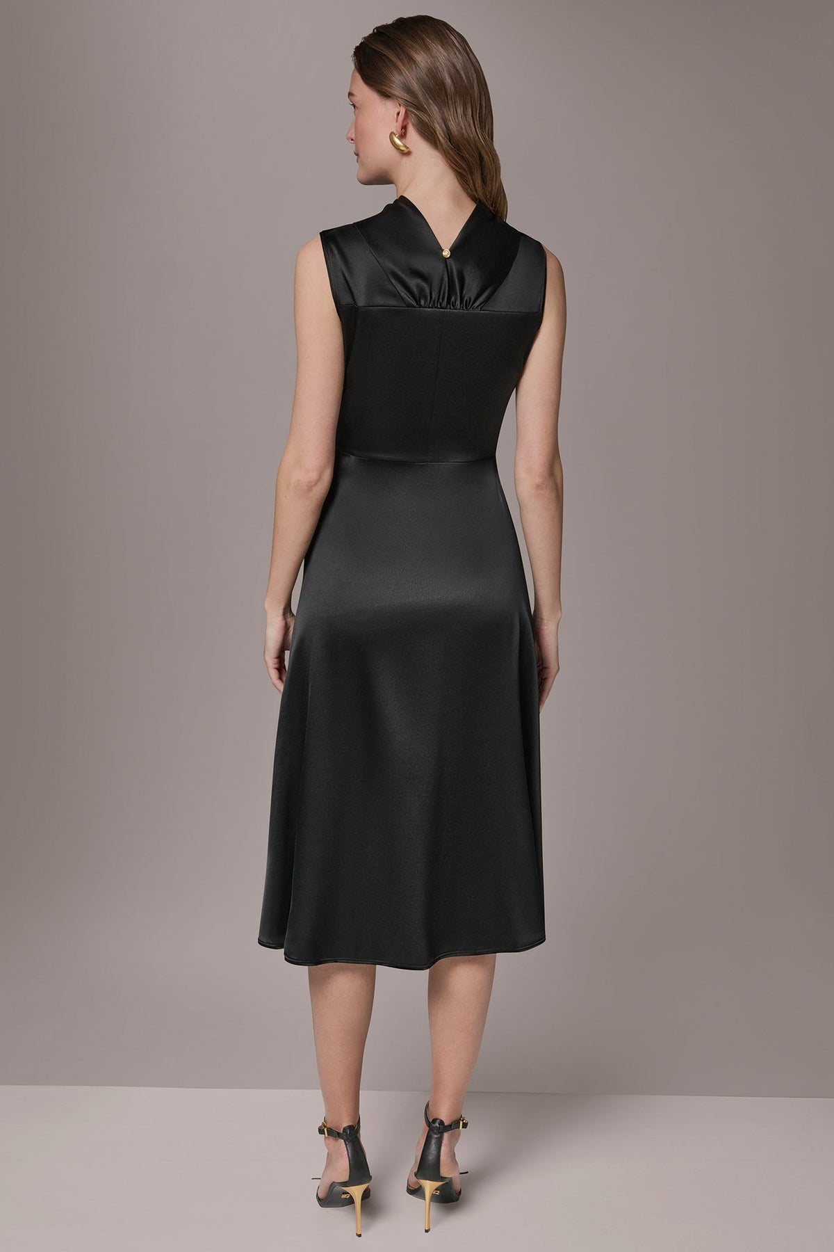 Donna Karan SILK-CHARMEUSE MIDI A-LINE DRESS