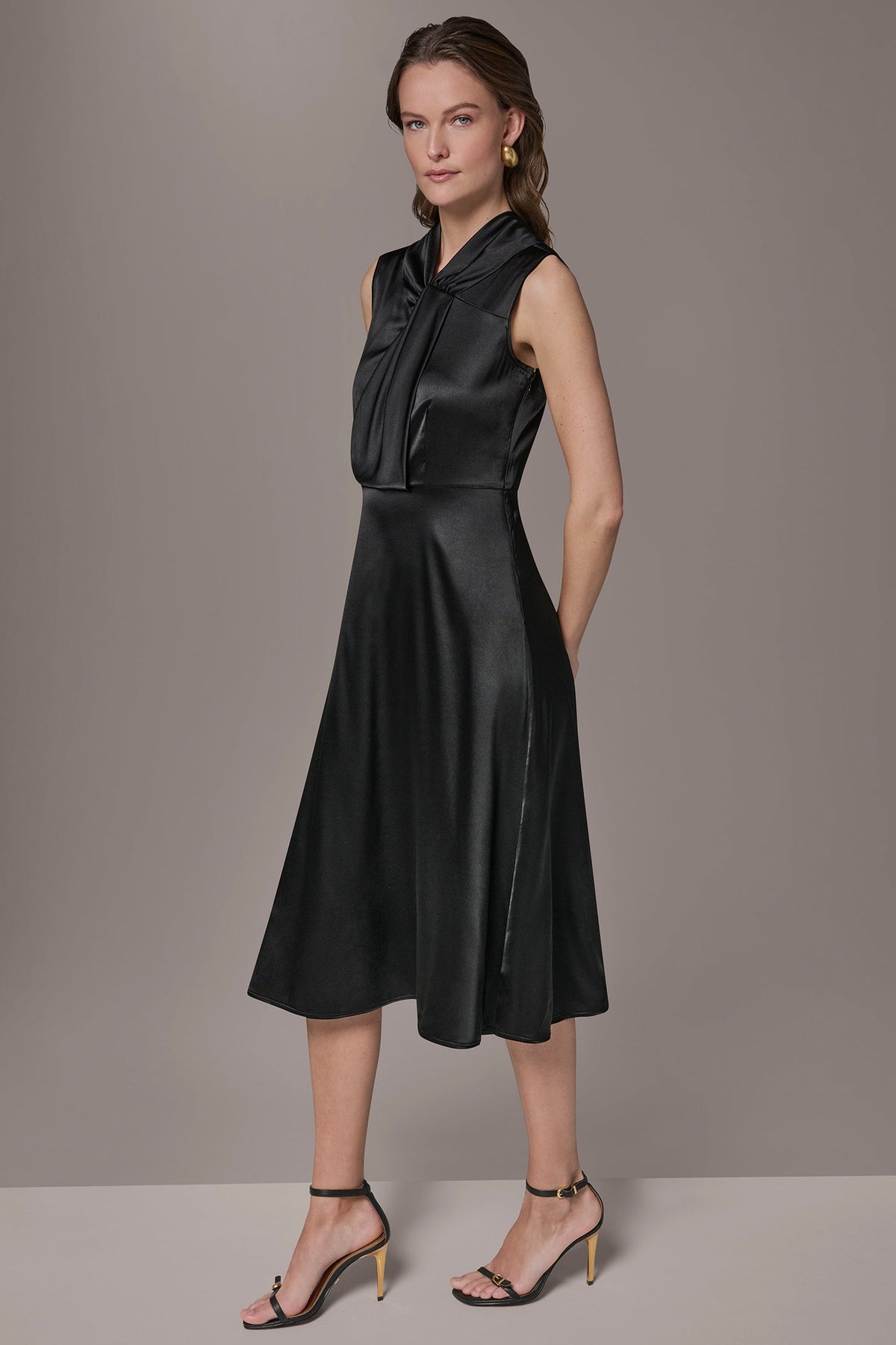 Donna Karan SILK-CHARMEUSE MIDI A-LINE DRESS