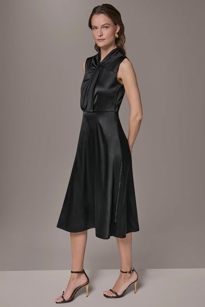 Donna Karan SILK-CHARMEUSE MIDI A-LINE DRESS