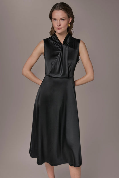Donna Karan SILK-CHARMEUSE MIDI A-LINE DRESS
