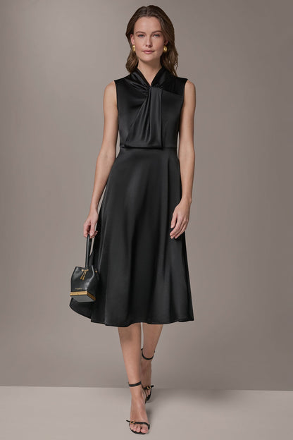 Donna Karan SILK-CHARMEUSE MIDI A-LINE DRESS
