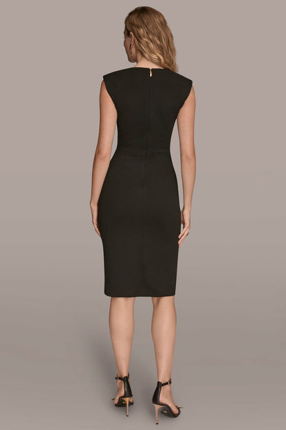 Donna Karan SLEEVELESS SPLIT-FRONT MIDI SHEATH DRESS