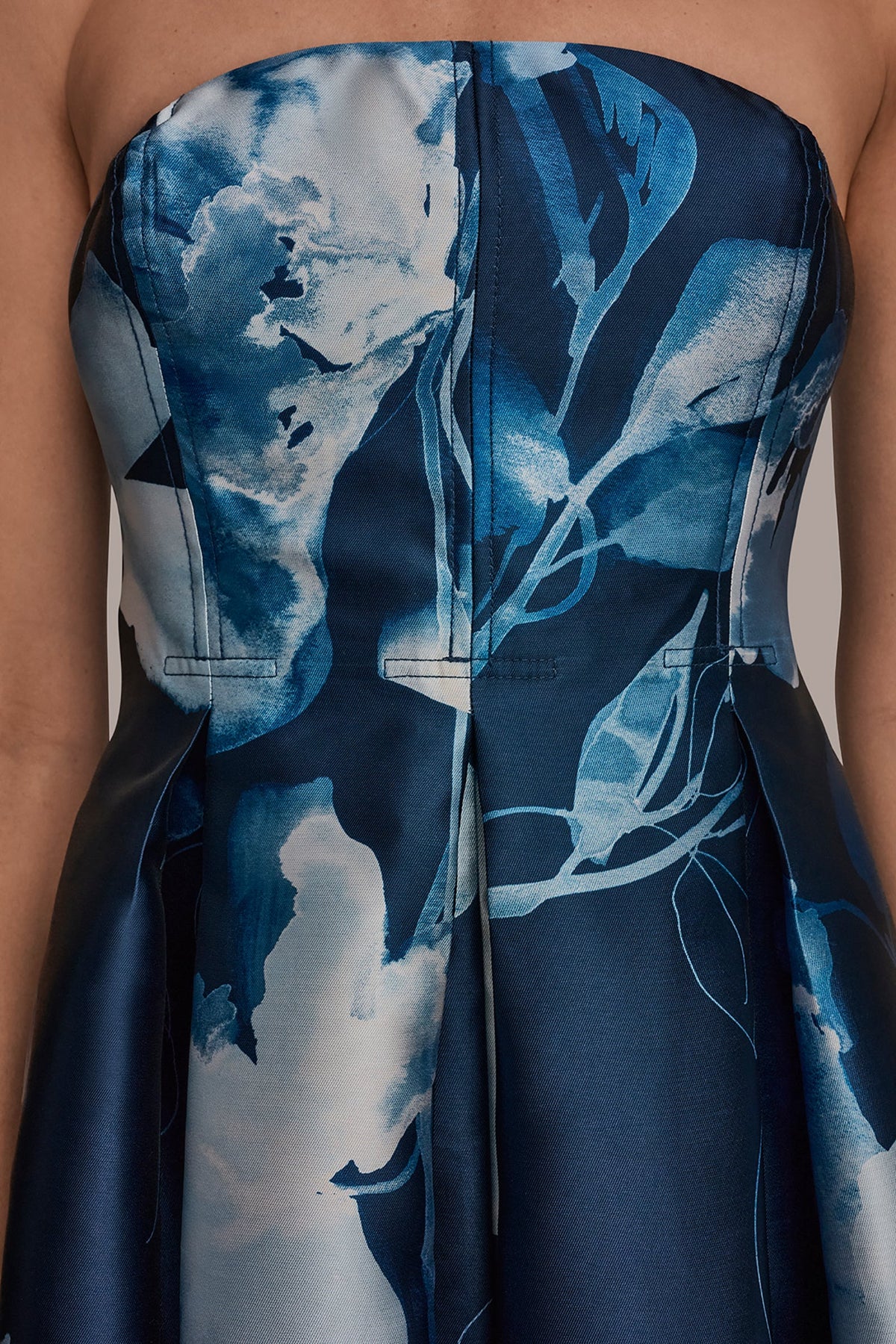 Donna Karan MIKADO STRAPLESS FLORAL MIDI GOWN