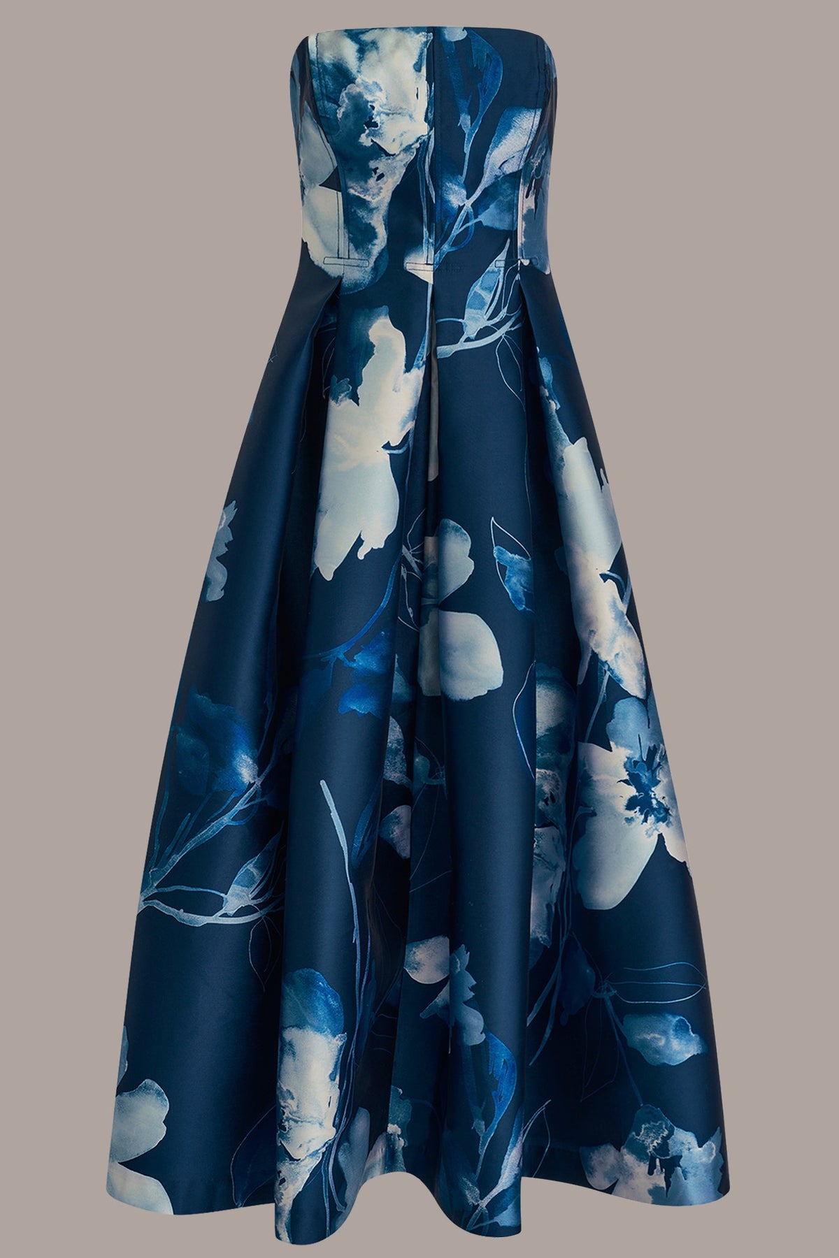 Donna Karan MIKADO STRAPLESS FLORAL MIDI GOWN