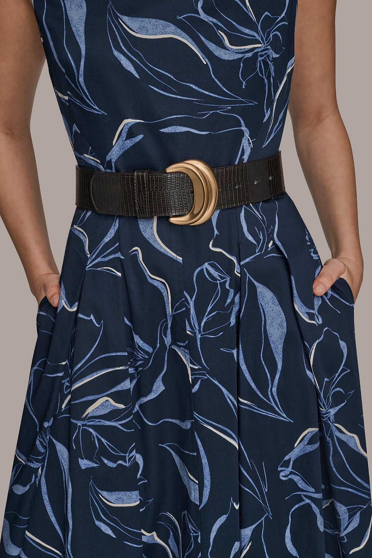 Donna Karan COTTON FLORAL SQUARE-NECK MIDI DRESS