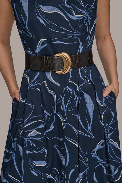 Donna Karan COTTON FLORAL SQUARE-NECK MIDI DRESS