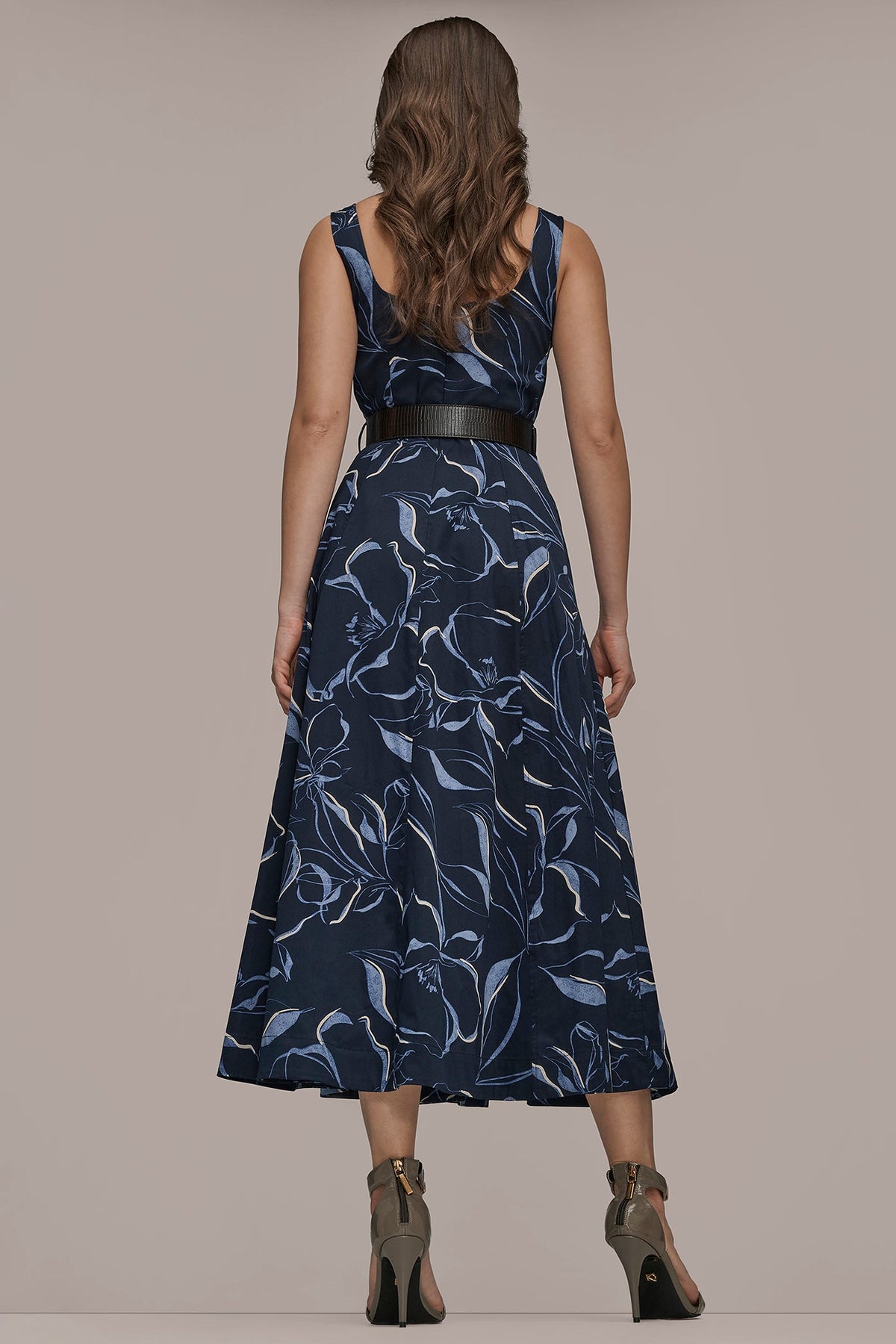 Donna Karan COTTON FLORAL SQUARE-NECK MIDI DRESS