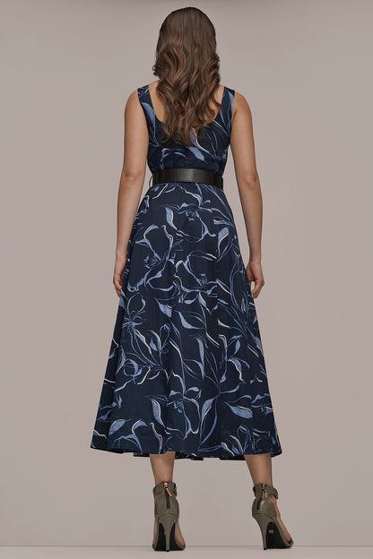 Donna Karan COTTON FLORAL SQUARE-NECK MIDI DRESS