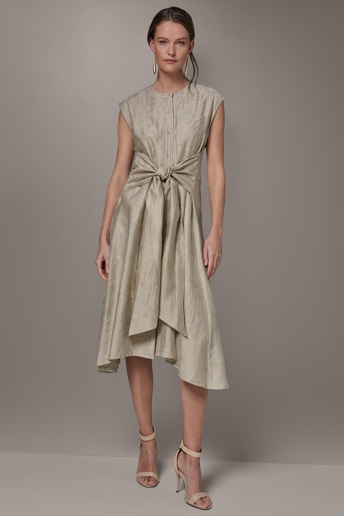 Donna Karan EMBROIDERED TIE-FRONT MIDI DRESS