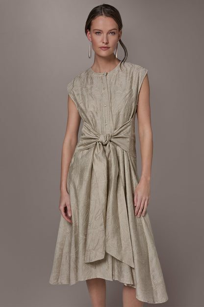 Donna Karan EMBROIDERED TIE-FRONT MIDI DRESS
