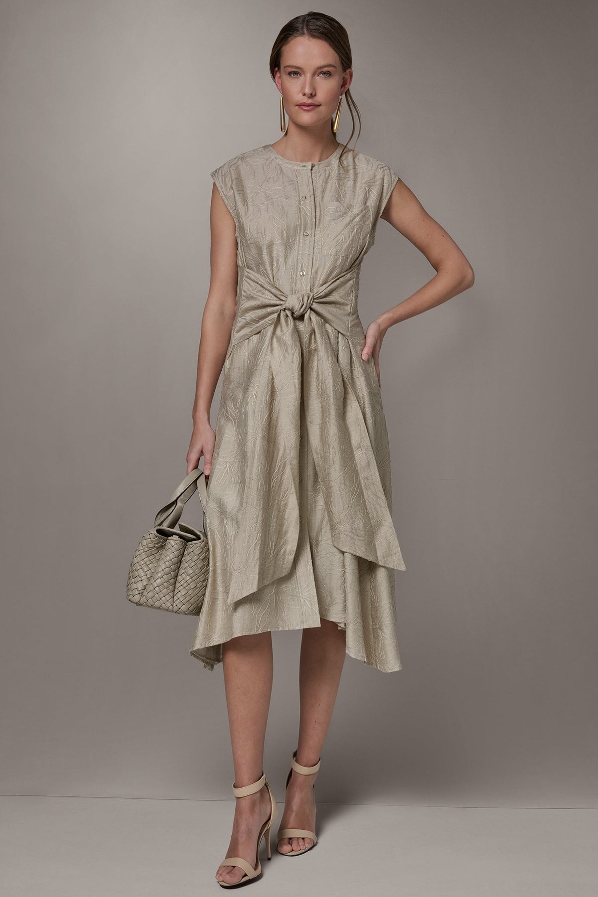 Donna Karan EMBROIDERED TIE-FRONT MIDI DRESS