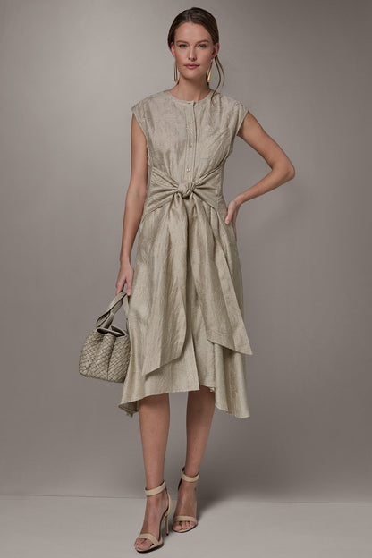 Donna Karan EMBROIDERED TIE-FRONT MIDI DRESS