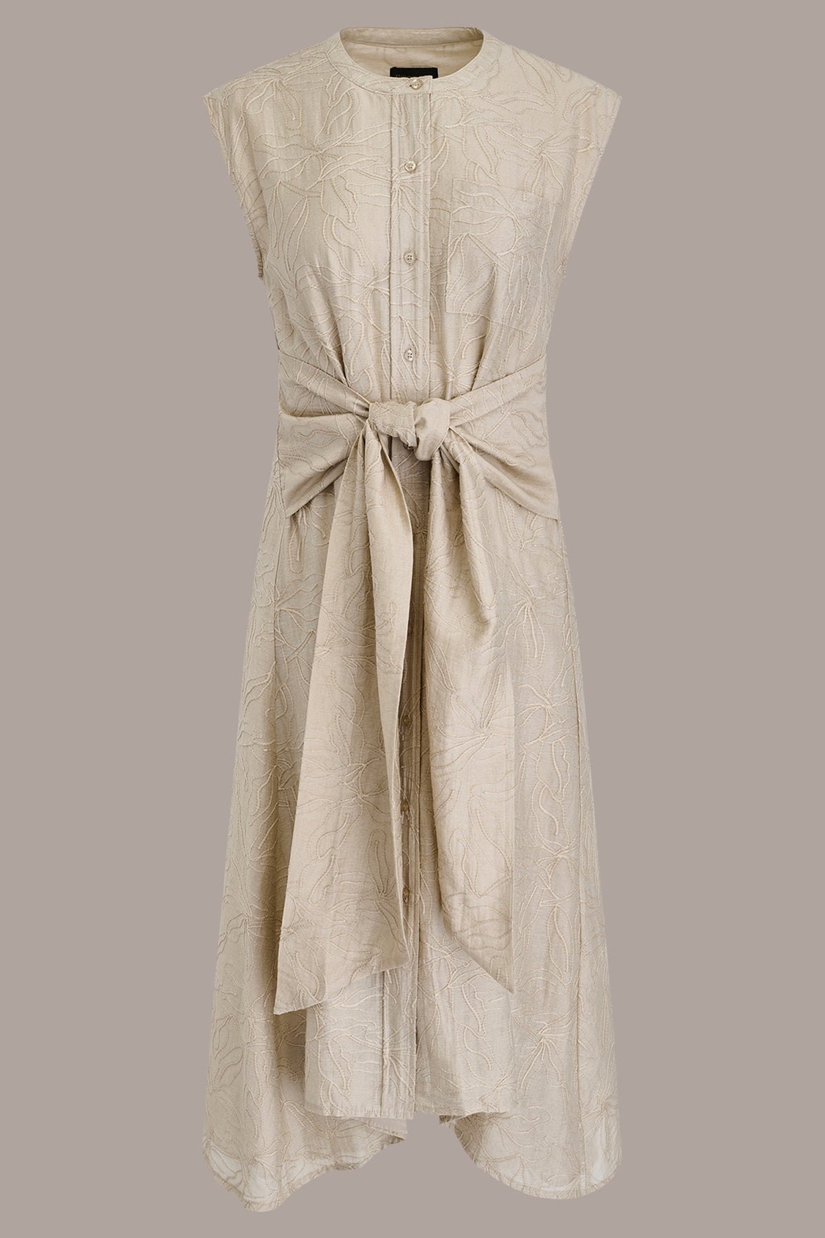 Donna Karan EMBROIDERED TIE-FRONT MIDI DRESS