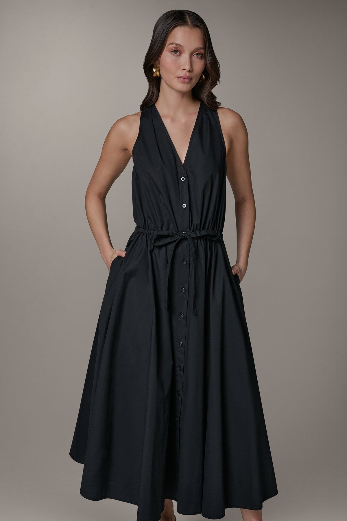 Donna Karan SLEEVELESS MIDI HALTER DRESS