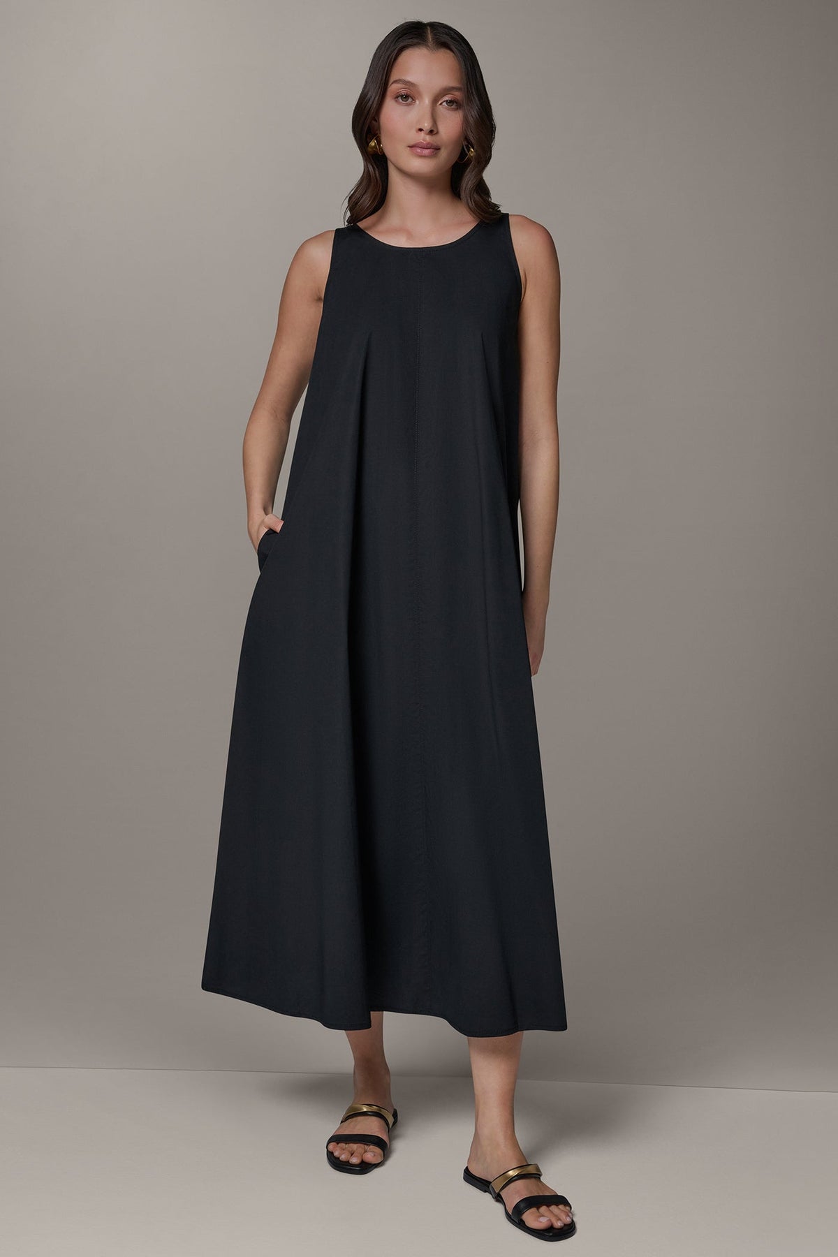 Donna Karan SLEEVELESS MAXI TRAPEZE DRESS