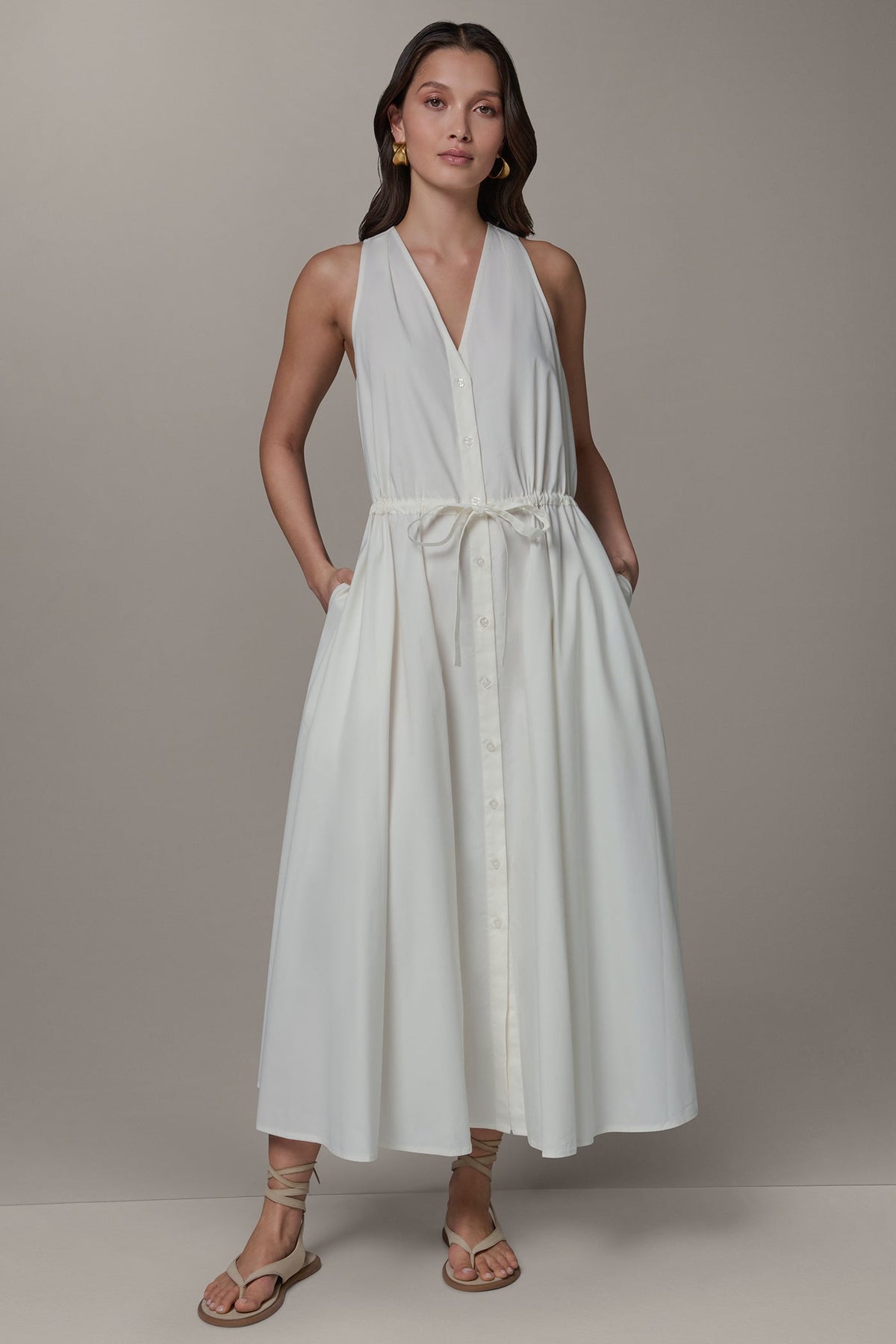 Donna Karan SLEEVELESS MIDI HALTER DRESS