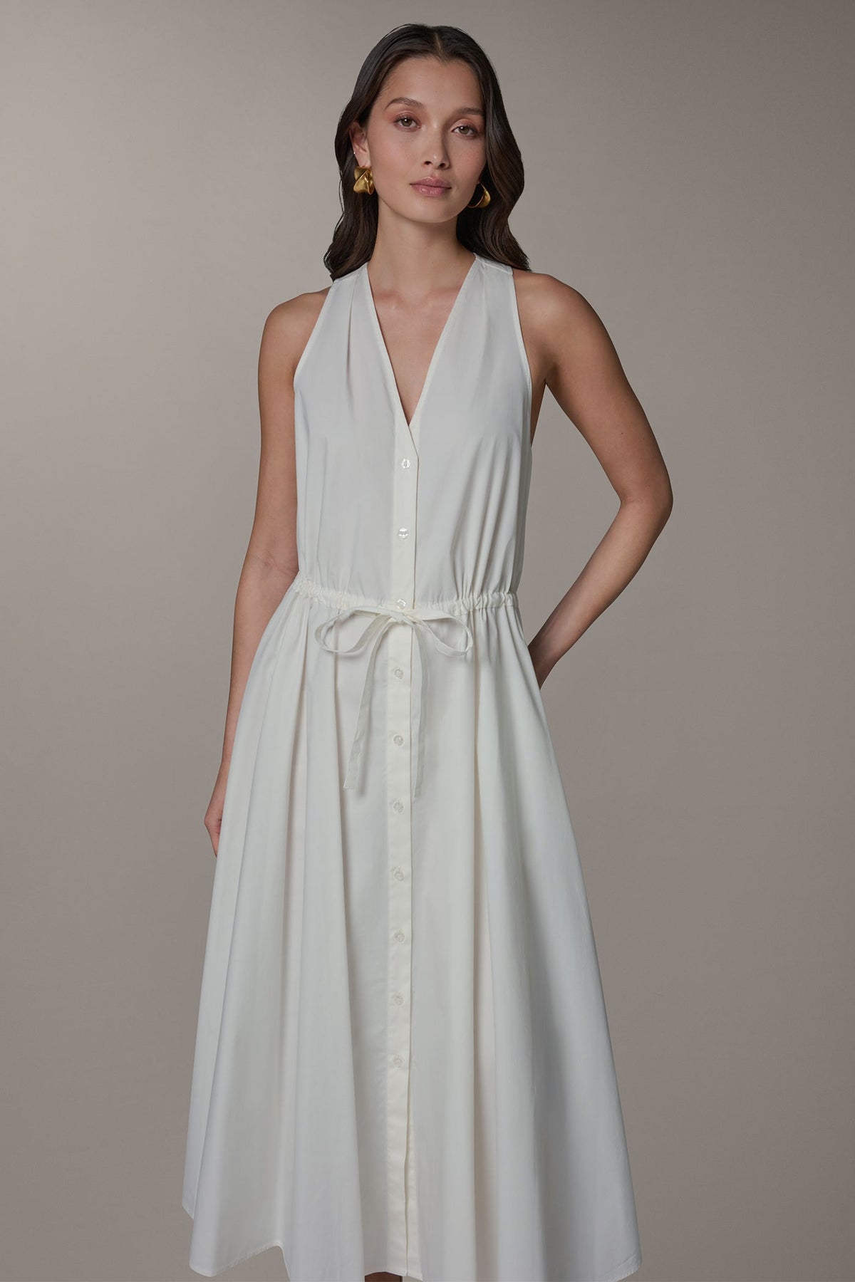 Donna Karan SLEEVELESS MIDI HALTER DRESS
