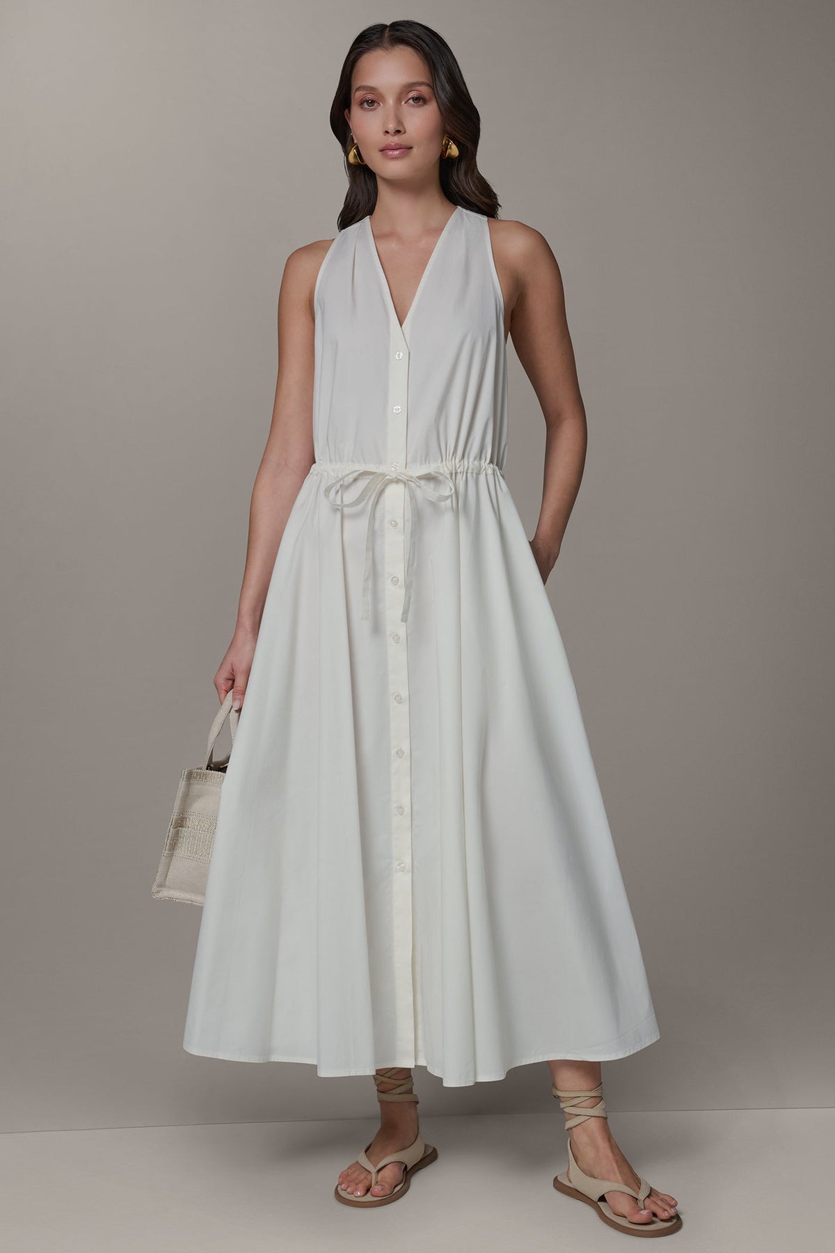 Donna Karan SLEEVELESS MIDI HALTER DRESS