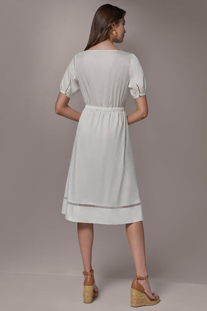 Donna Karan COTTON-SATEEN LATTICE MIDI A-LINE DRESS