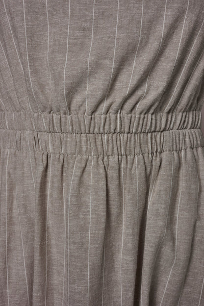 Donna Karan LINEN-BLEND PINSTRIPE CUTOUT MIDI DRESS