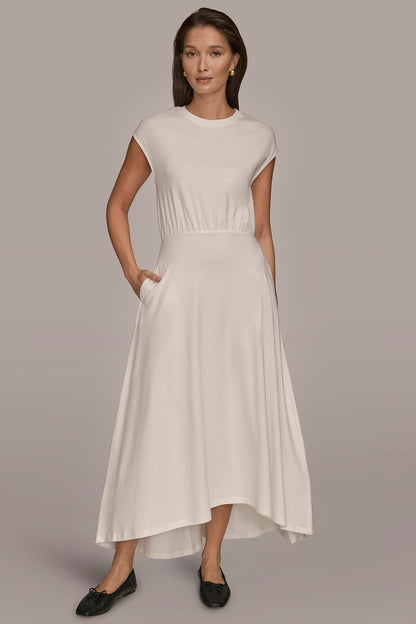 Donna Karan CAP SLEEVE CREW NECK DRESS