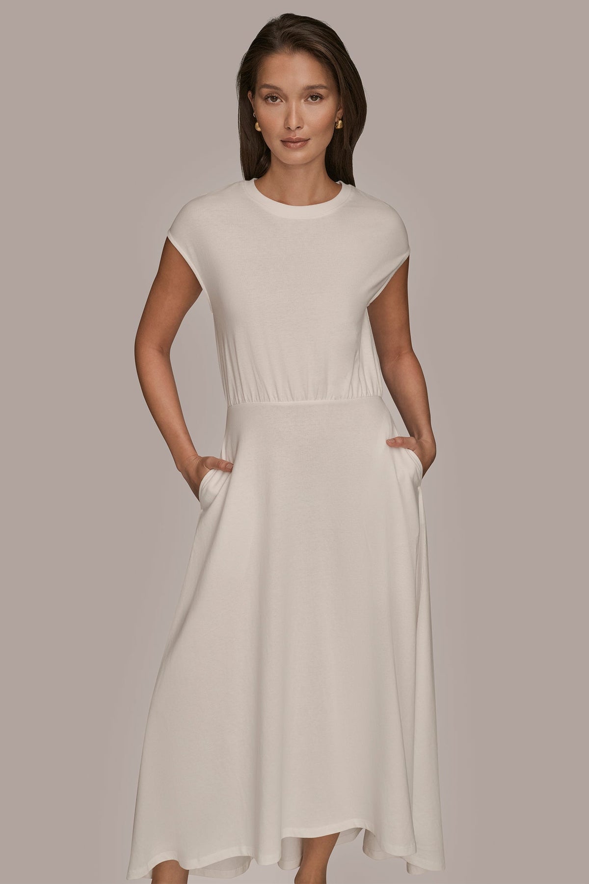 Donna Karan CAP SLEEVE CREW NECK DRESS