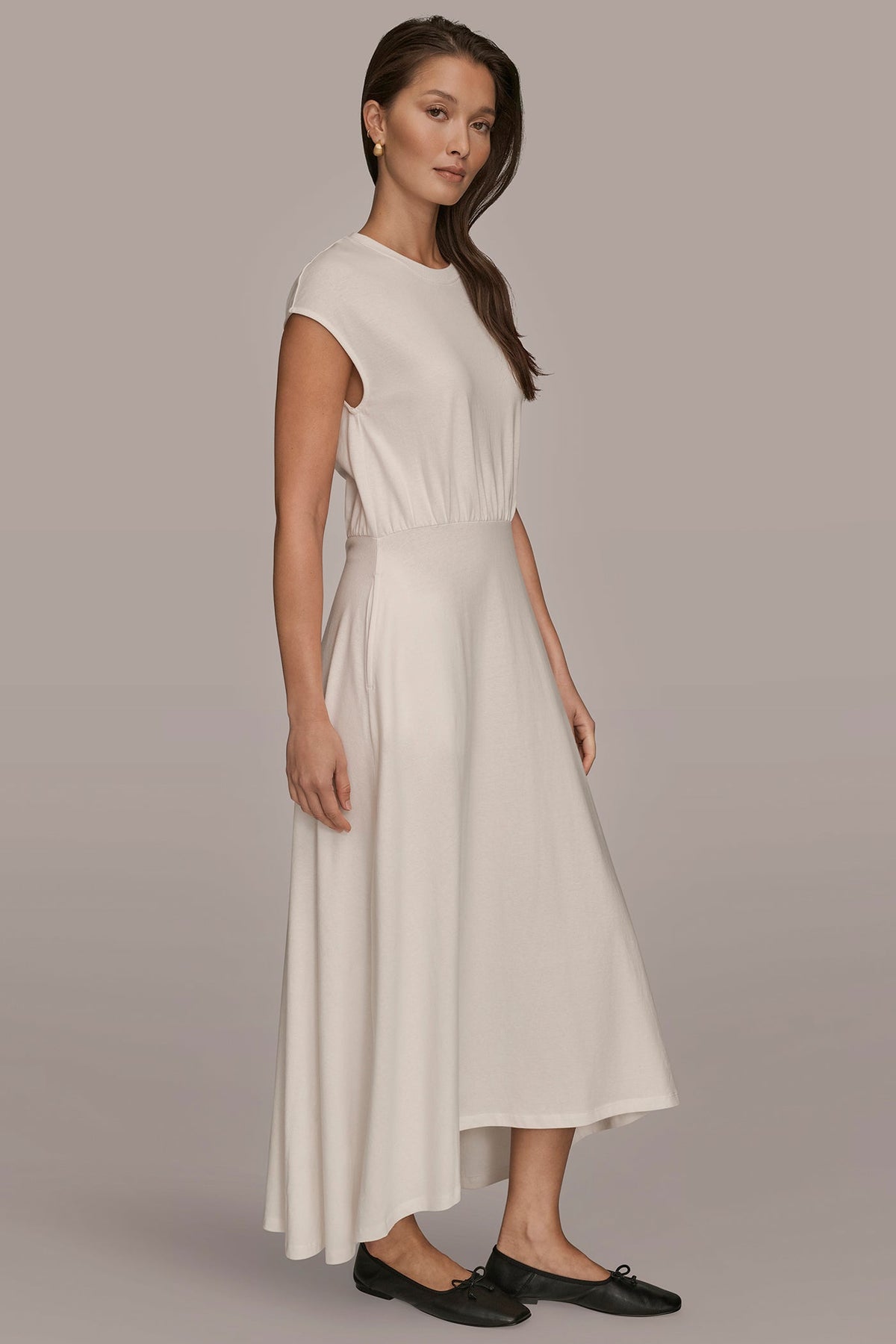 Donna Karan CAP SLEEVE CREW NECK DRESS