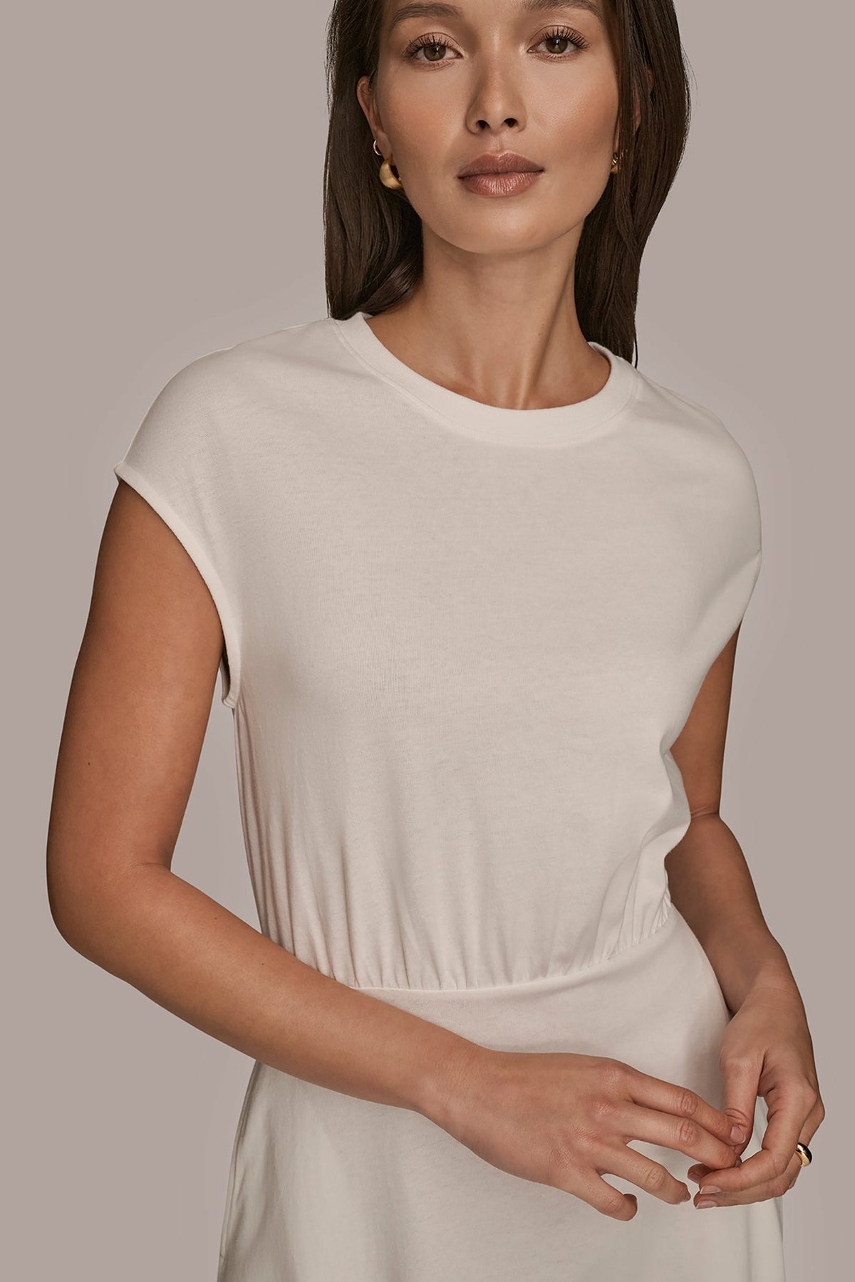 Donna Karan CAP SLEEVE CREW NECK DRESS