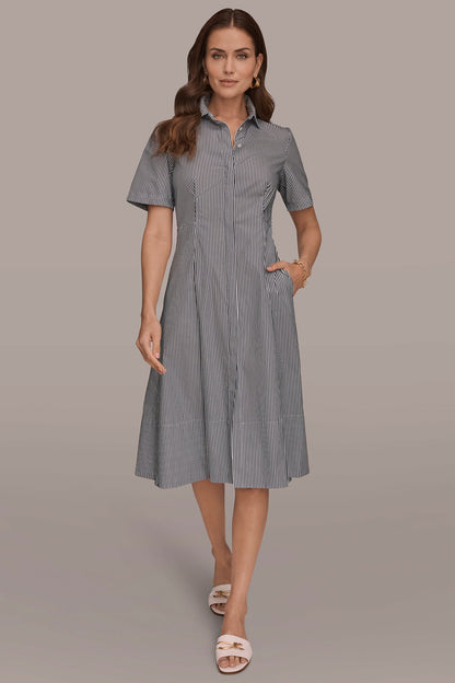 Donna Karan COTTON-POPLIN STRIPED MIDI SHIRT DRESS