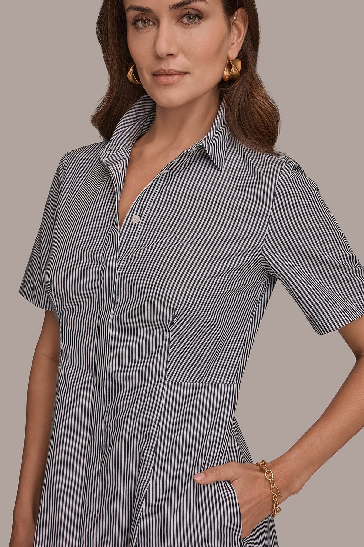 Donna Karan COTTON-POPLIN STRIPED MIDI SHIRT DRESS