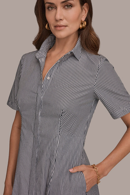 Donna Karan COTTON-POPLIN STRIPED MIDI SHIRT DRESS