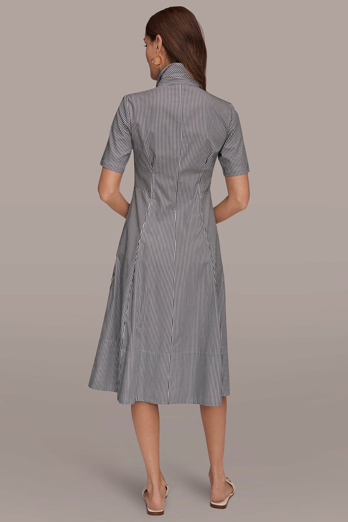 Donna Karan COTTON-POPLIN STRIPED MIDI SHIRT DRESS