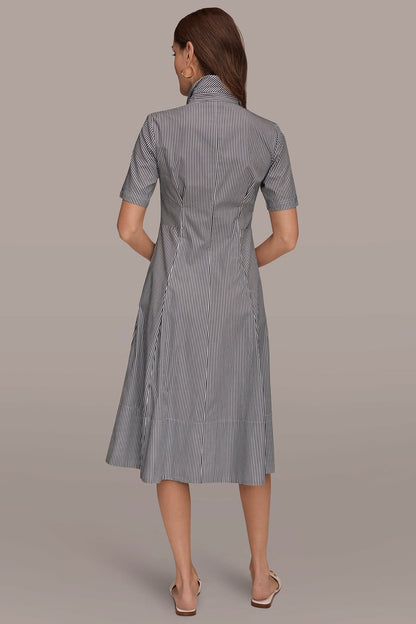 Donna Karan COTTON-POPLIN STRIPED MIDI SHIRT DRESS