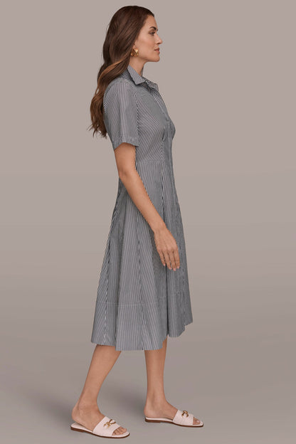 Donna Karan COTTON-POPLIN STRIPED MIDI SHIRT DRESS