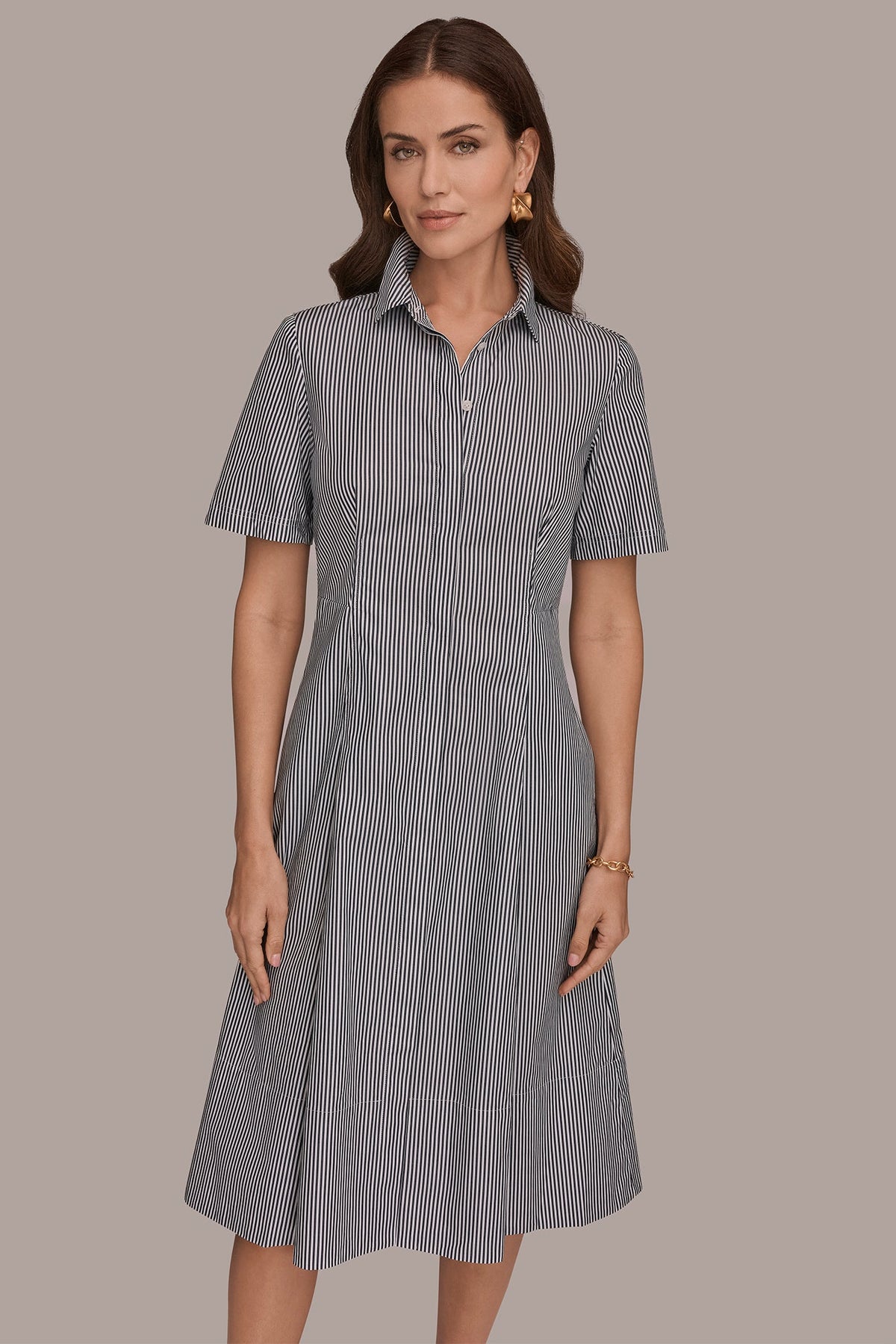 Donna Karan COTTON-POPLIN STRIPED MIDI SHIRT DRESS