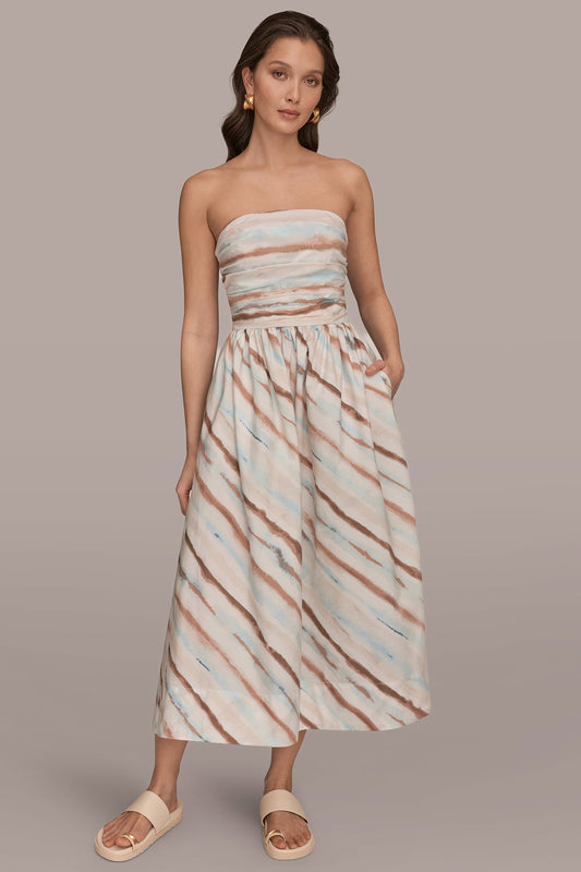 Donna Karan STRAPLESS PRINTED MIDI DRESS