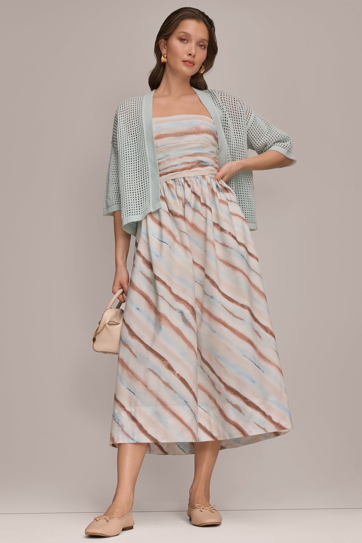Donna Karan STRAPLESS PRINTED MIDI DRESS